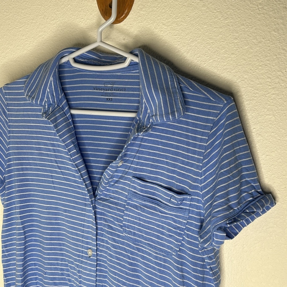Vineyard Vines Short Sleeve Modal Button Blue/White Striped Top Size XXS - Picture 2 of 5